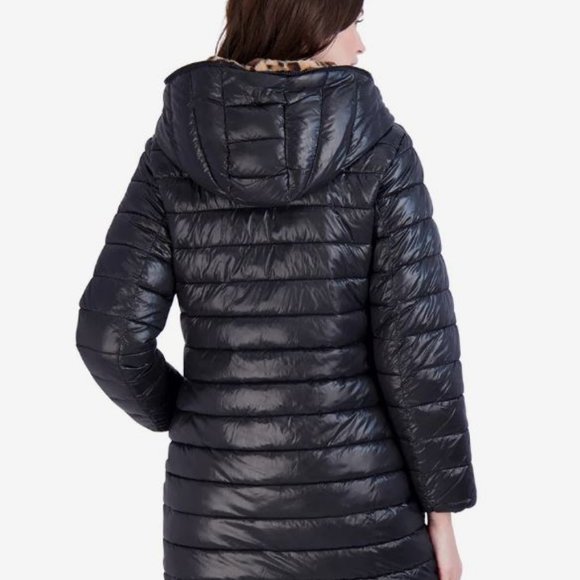 Jessica Simpson Women's Leopard Fur Reversible Puffer - Picture 3 of 6